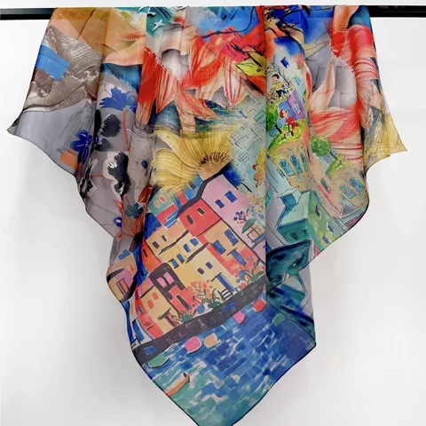 Vrouwen Zijde Katoen Mix Grote Vierkante Sjaal Artistieke Bloemen Print Mode Sjaal Strandwikkel Hoofddoek
