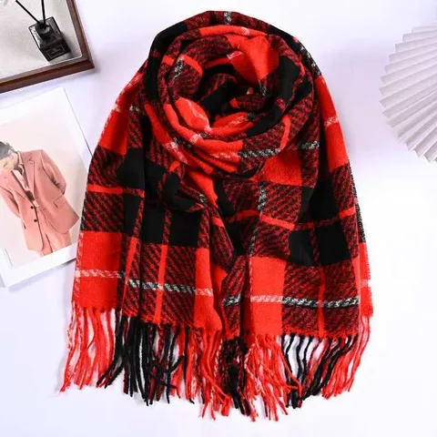 Winter Warme Imitatie Kasjmier Ruitjes Sjaal Dames Verdikte Franje Tas Longe Sjaal Veelzijdig Casual Nekwarmer Wrap
