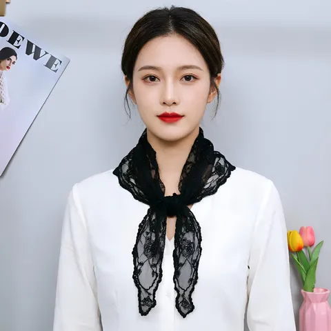 Dames Mode Kant Geborduurde Driehoekige Sjaal Lichtgewicht Uitgesneden Bloemen Hoofdtooi Elegante Halssjaal Dagelijkse Accessoires