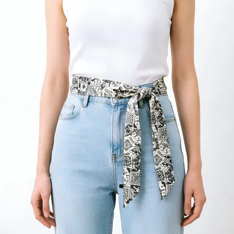 Koreaanse Stijl Dames Satijn Smalle Sjaal Paisley Bedrukt Twilly Sjaal Voor Handtas Handvat En Nek Mode-accessoires