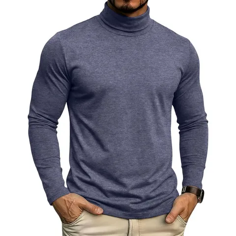 Herren Casual Rollkragen Langarm T-Shirt Winter Einfarbig Schmale Passform Basic Pullover Top