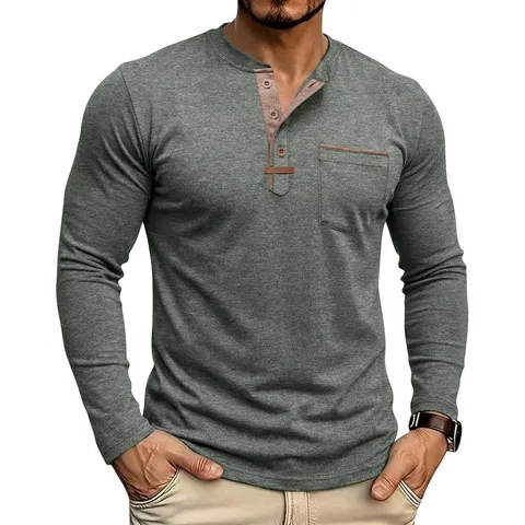 Herren Henley Langarm T-Shirt Farbblock Casual Pullover Oberteil Regular Fit Polyester Mischung Frühling Herbst Tägliche Kleidung