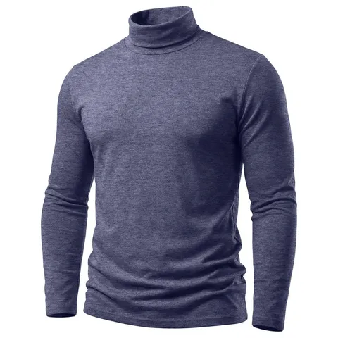 Herren Casual Rollkragen Langarm T-Shirt Winter Einfarbig Schmale Passform Basic Pullover Top