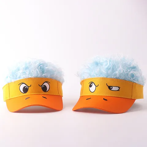 Funny Cartoon Expression Visor Hat With Colorful Synthetic Wig Adjustable Novelty Sun Hat For Party Outdoor