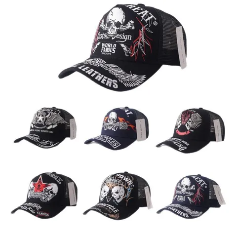 Men Women Unisex Casual Mesh Baseball Cap Punk Skull Print Sun Protection Trucker Hat Breathable Adjustable Streetwear