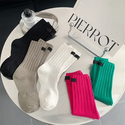 Unisex Vintage Vertical Striped Crew Socks Cotton Double Needle Casual Retro Couple Socks