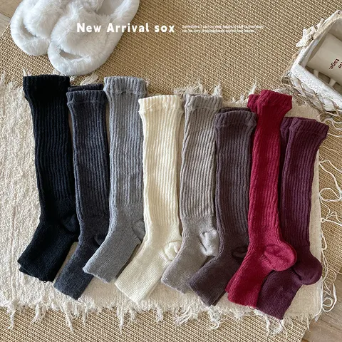 Women Winter Knit Leg Warmers Solid Color Casual Long Boot Cuffs Y2K Sweet Stretchy Warm Leg Covers Fashion Socks