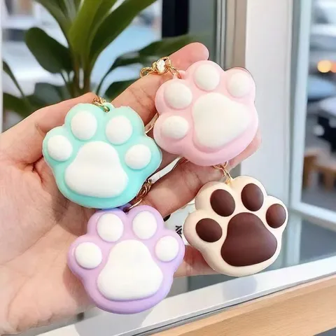 Cute 3D Cat Paw Keychain Soft PVC Keychain Macaron Color Wrist Strap Bag Charm Car Key Ring Gift For Girls Women