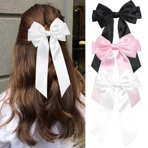 Elegant Satin Ribbon Triple Layer Bow Hair Clip Sweet Princess Style Fairy Hairpin With Long Streamers For Women Girls Daily Hair Accessories