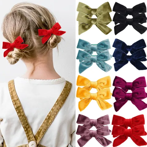 Handgefertigte Haarspangen mit Samtschleifen für Mädchen Kinder Herbst Winter Schleife Barrettes Set Haarschmuck für Mädchen