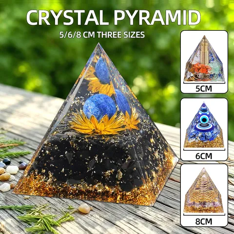 Natürlicher Kristallstein Orgon Pyramide Handgefertigte Harzpyramide Ornament Mit Lebensbaum Bösem Auge Für Yoga Meditation Haus Büro Schreibtischdeko