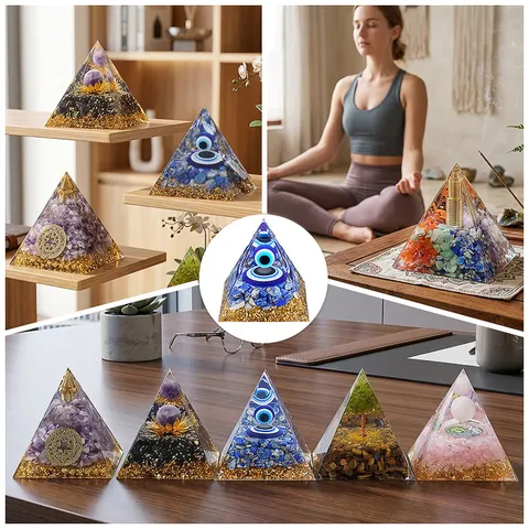 Natürlicher Kristallstein Orgon Pyramide Handgefertigte Harzpyramide Ornament Mit Lebensbaum Bösem Auge Für Yoga Meditation Haus Büro Schreibtischdeko