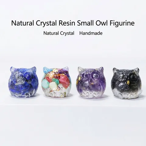 Mini Owl Crystal Resin Ornament Handcrafted Animal Figurine With Natural Stone Chips For Desk Home Decor Micro Landscape Decoration