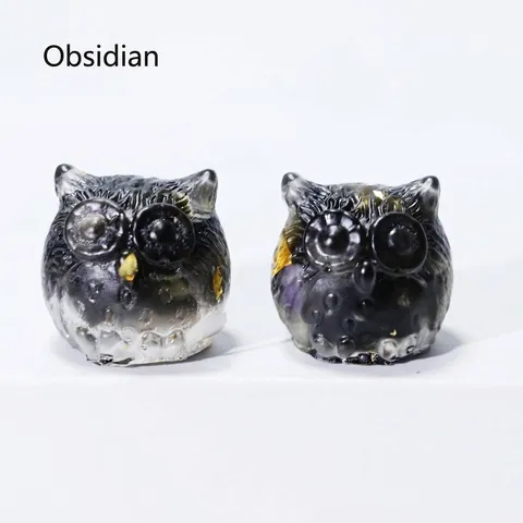 Mini Owl Crystal Resin Ornament Handcrafted Animal Figurine With Natural Stone Chips For Desk Home Decor Micro Landscape Decoration