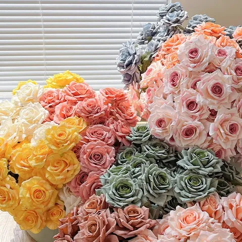 Artificial Bionic Rose Bouquet With Ceramic Vase Moisturizing Feel Silk Flower Arrangement For Home Living Room Decor