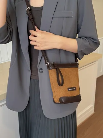 Women Fashion Crossbody Phone Bag PU Leather Contrast Color Stitching Small Shoulder Bag Casual Travel Zipper Vertical Square Phone Pouch Pocket