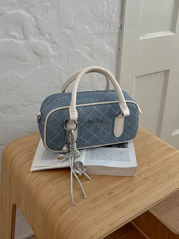 Mode Casual Denim Stoff Rautenmuster Kissentasche Für Frauen Schicke Schulter Umhängetasche Hohe Qualität Handtasche Tägliches Pendeln Reisen