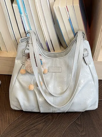 Borsa Tote da Donna Vintage in Pelle PU Grande Capacità Casual Pendolarismo Plissettata Tracolla Tinta Unita Borsa della Spesa Mano Quotidiana