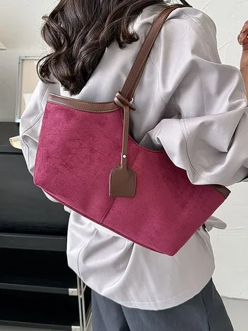 Vintage Τσάντα Tote από PU και Καστόρι Patchwork για Γυναίκες Μεγάλη Χωρητικότητα Ώμου Μασχάλης Μονόχρωμη Λεοπάρ Τσάντα Χειρός