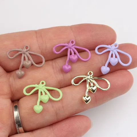 Simple Alloy Painted Bowknot Heart Pendants DIY Jewelry Charms For Bracelet Necklace Earrings Accessories Multicolor Bow Heart Charms Findings