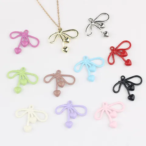 Simple Alloy Painted Bowknot Heart Pendants DIY Jewelry Charms For Bracelet Necklace Earrings Accessories Multicolor Bow Heart Charms Findings