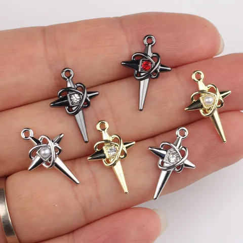 Zinc Alloy Cross Star Dagger Charms With Zirconia Artificial Pearl DIY Jewelry Making Findings Pendants For Necklace Earrings