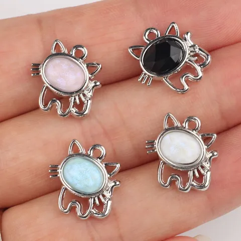 Legierung Harz Eingelegte Katze Anhänger Charms Für DIY Halskette Armband Ohrring Schmuckherstellung Einfache Tierform Zubehör