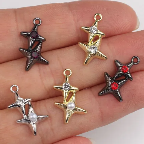 Double Star Alloy Charms With Rhinestone And Artificial Pearl For DIY Necklace Bracelet Earring Jewelry Making Accessories