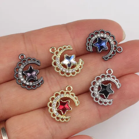 Simple Alloy Rhinestone Inlaid Moon Star Pendant DIY Accessories For Necklace Bracelet Earrings Jewelry Making Findings