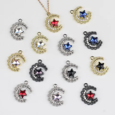Simple Alloy Rhinestone Inlaid Moon Star Pendant DIY Accessories For Necklace Bracelet Earrings Jewelry Making Findings