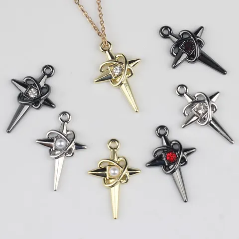 Zinc Alloy Cross Star Dagger Charms With Zirconia Artificial Pearl DIY Jewelry Making Findings Pendants For Necklace Earrings