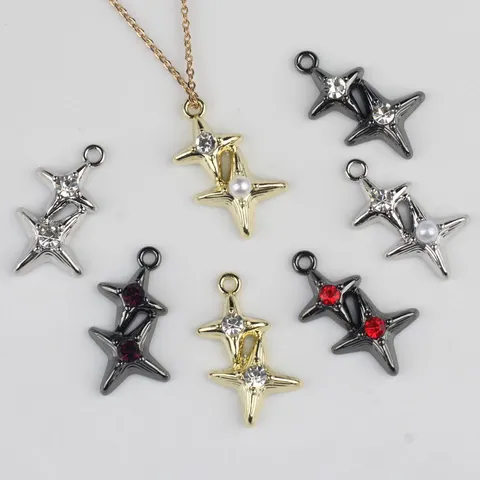 Double Star Alloy Charms With Rhinestone And Artificial Pearl For DIY Necklace Bracelet Earring Jewelry Making Accessories