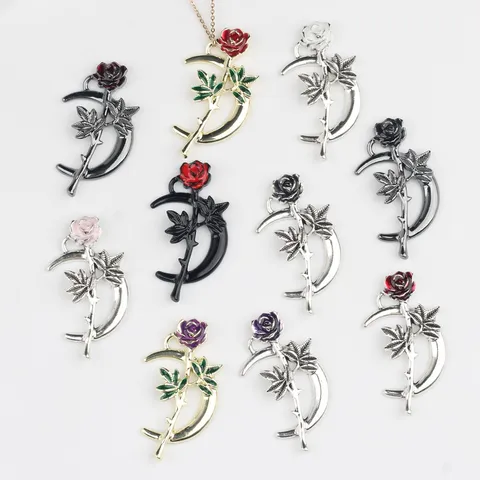 Alloy Drip Oil Rose Flower Moon Pendant For DIY Bracelet Necklace Earring Jewelry Making Accessories Charms