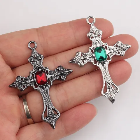 Ciondolo Croce Gotica in Lega di Zinco con Strass Vintage Accessori per la Creazione di Gioielli Fai-da-te per Collane Bracciali Orecchini
