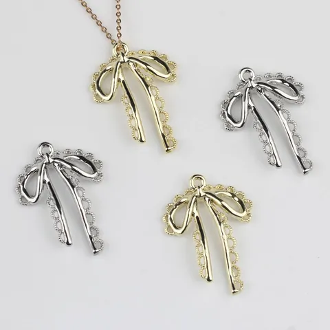 Alloy Hollow Lace Bow Pendants Minimalist Electroplated Bowknot Charms For DIY Necklace Bracelet Making Findings Women Jewelry