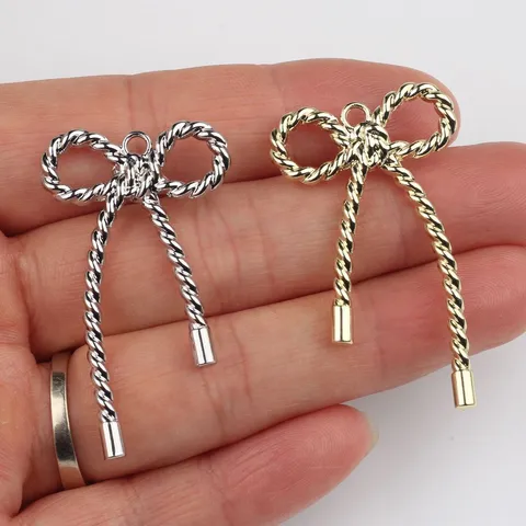 Alloy Rope Bow Pendant Charm Electroplated Bowknot Connector For DIY Jewelry Making Bracelet Necklace Earrings Accessories