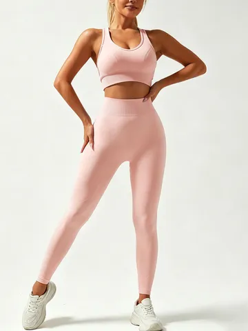 Completo Yoga Fitness Senza Cuciture da Donna Allenamento Sportivo Giacca a Manica Lunga Pantaloni e Reggiseno Sportivo