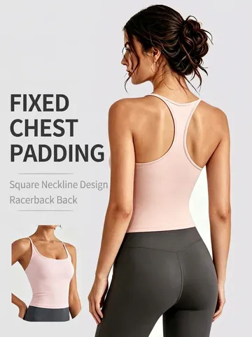 Canotta Sportiva Atletica da Donna Senza Cuciture A Coste Gilet da Yoga Allenamento Palestra Fitness Con Imbottitura