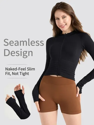 Giacca da Yoga a Manica Lunga Slim Donna Collo a Imbuto Cerniera Abbigliamento Sportivo Fitness