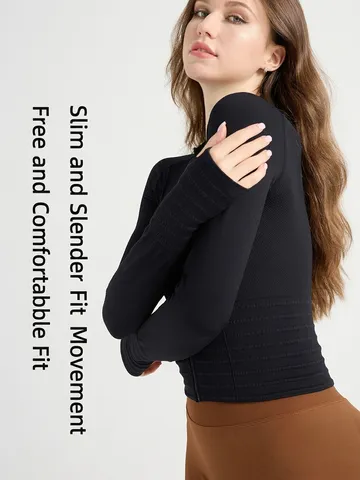 Giacca da Yoga a Manica Lunga Slim Donna Collo a Imbuto Cerniera Abbigliamento Sportivo Fitness