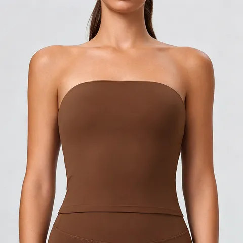Reggiseno Sportivo Senza Spalline da Donna Effetto Nudo Senza Cuciture Fitness Yoga Tube Top Asciugatura Rapida Atletico Activewear Crop Top