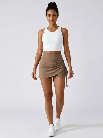 Gonna Sportiva Atletica a Vita Alta Plissettata Finto Due Pezzi Donna Yoga Corsa Fitness Pantaloncini Skort Parte Inferiore