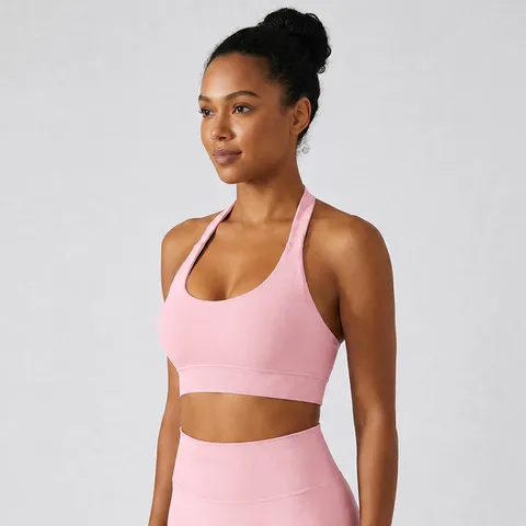 Reggiseno Sportivo Halter Senza Cuciture da Donna Scollo a U Traspirante Antiurto Fitness Yoga Crop Top Alta Elasticità Abbigliamento