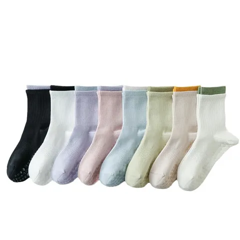 Calcetines Antideslizantes Profesionales de Yoga para Mujer Pilates Fitness Algodón Calcetines Deportivos Con Agarraderas de Silicona