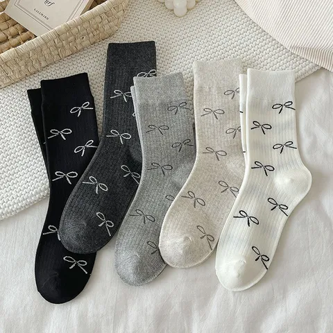 Calze al Polpaccio con Fiocco Carino da Donna Stile Danza Coreana Misto Cotone Confortevole Casual Quotidiano
