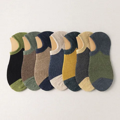 Herren Casual Baumwollmischung Füßlinge Retro Farbblock Unsichtbar Rutschfeste Niedrige Kurze Socken