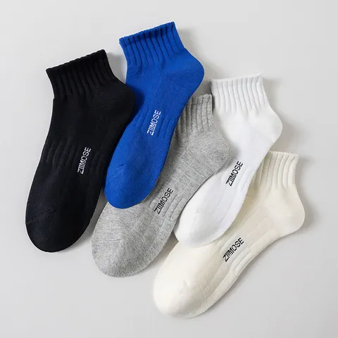 Men Casual Breathable Cotton Short Socks Solid Color Letter Print Sports Low Cut Ankle Socks For Daily Workout Running