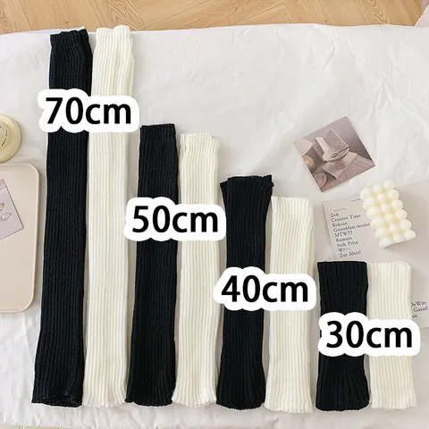 Japanese Style Chunky Knit Leg Warmers For Women Sweet Cute Slouchy Ribbed Thigh High Knee Footless Socks Autumn Winter Warm Foot Cover