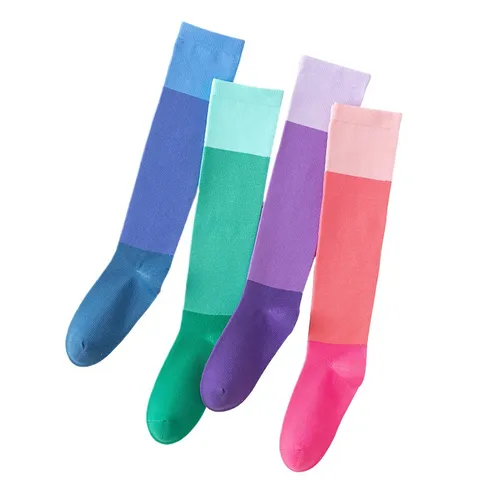 Calcetines de Compresión Deportiva para Mujer Longitud de la Pantorrilla Degradado Secado Rápido Traspirable Bloque de Color Calcetines Deportivos hasta la Rodilla para Correr Fitness