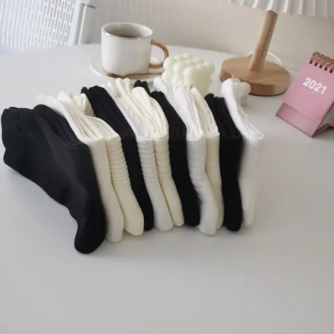 Calze Slouch in Misto Cotone Tinta Unita e a Righe da Donna Casual Metà Polpaccio JK Lolita Calzetteria di Moda